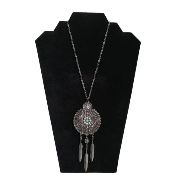 Etcetera ect! Silver Tone Dreamcatcher Feather Charms Pendant Statement Necklace - Picture 1 of 12
